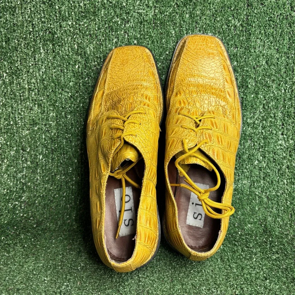Sio P9932AUT/PINO Faux Croc Skin Square Toe Derby Dress Shoes Yellow Mens 11